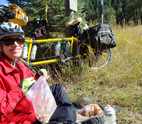 We are having lunch (bagels, trail mix and turkey jerky).